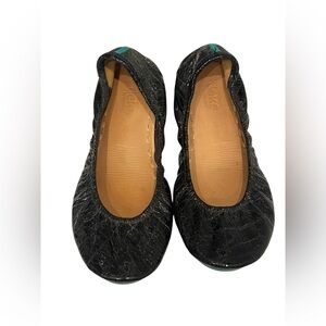 TIEKS Obsidian Black Embossed Croc Ballet Flat Shoes Size 10
